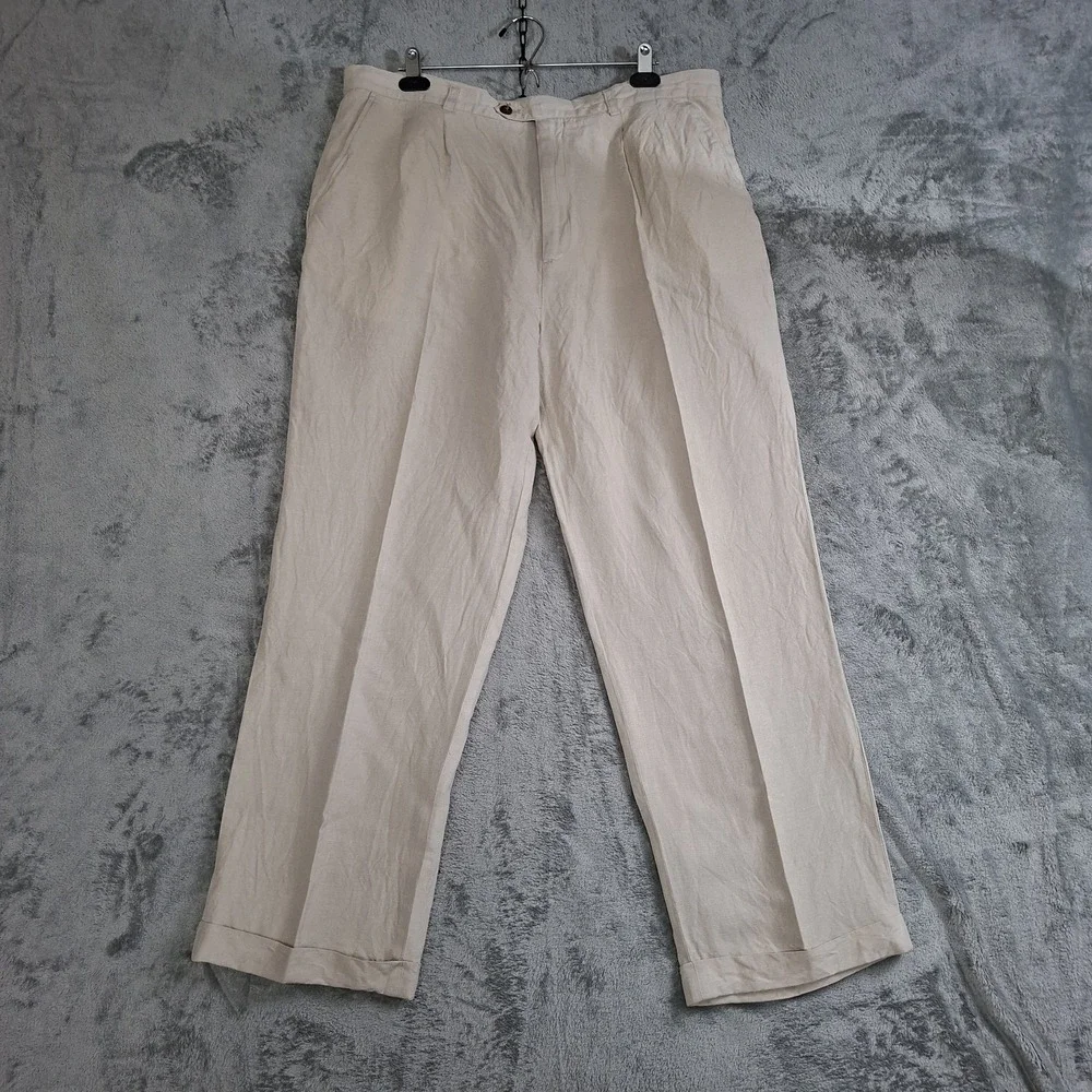 Vintage Oleg Cassini Men's Linen Pants 38x29‎ Full Cut Pleated Cuffed Beachy